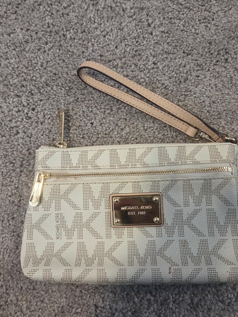 Michael Kors Cream Logo Wristlet with Gold Hardware